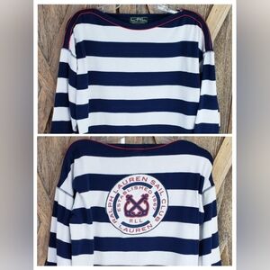 Lauren Ralph Lauren Active Striped Top Women's L Navy White Nautical Sail Club